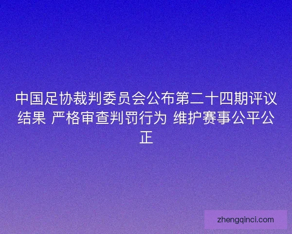 中国足协裁判委员会公布第二十四期评议结果 严格审查判罚行为 维护赛事公平公正