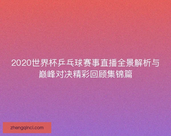 2020世界杯乒乓球赛事直播全景解析与巅峰对决精彩回顾集锦篇
